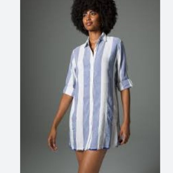 Tommy Bahama Rugby Beach Stripe‎ Boyfriend Cover-Up Shirt Medium - Picture 6 of 15